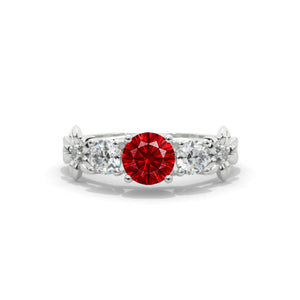 1.5 Carat Ruby Three-Stone White Gold Engagement Ring