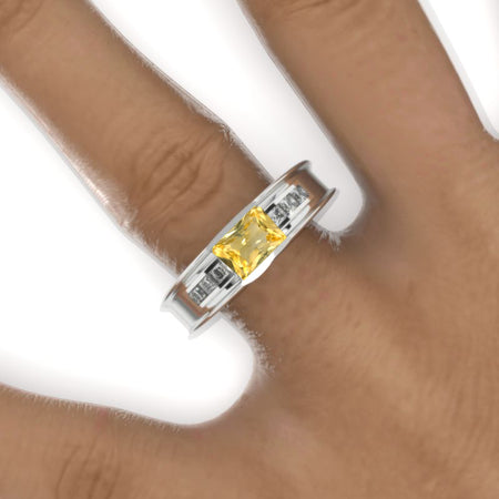 2 Carat Emerald Cut Yellow Sapphire Men's  Gold  Ring