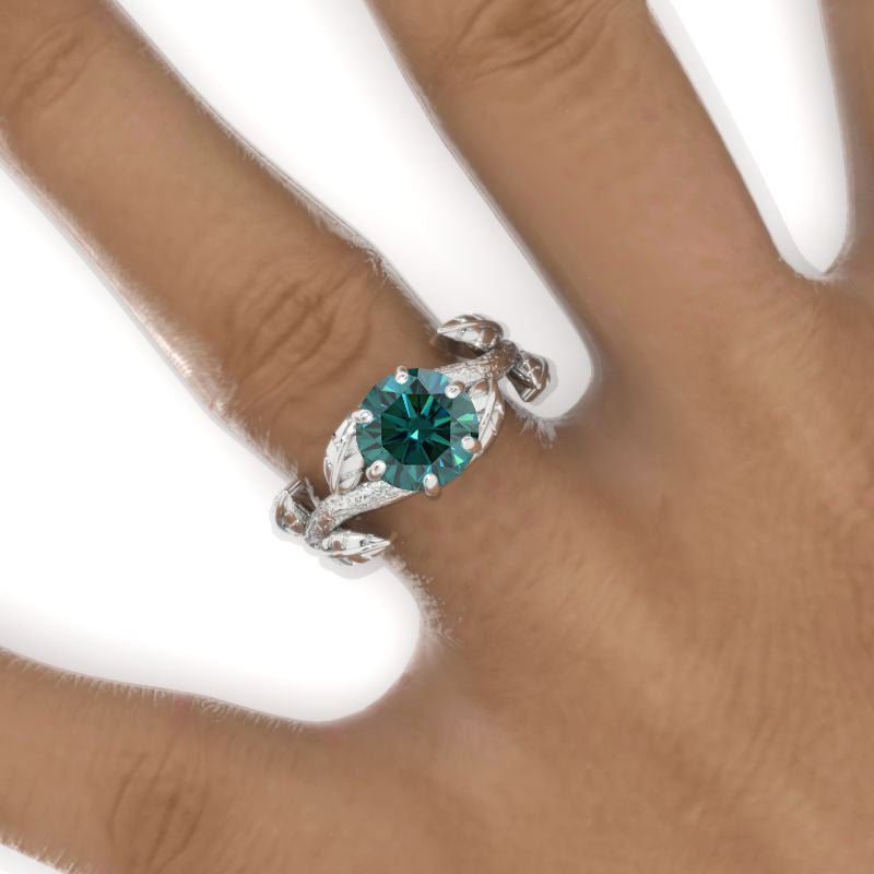 2 Carat Round Green Moissanite Floral Twig Shank Engagement Ring Model-957