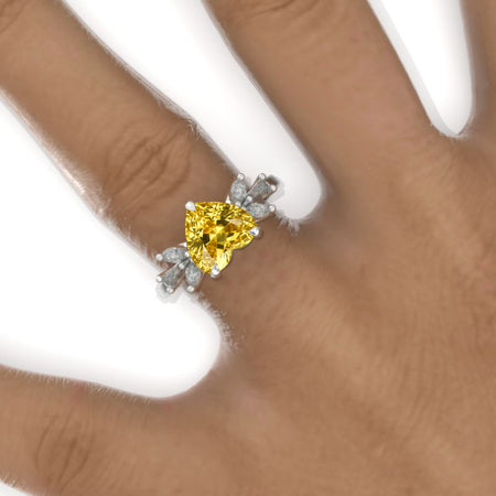 Heart Cluster Halo Yellow Sapphire 14K Gold Engagement Ring Model 849
