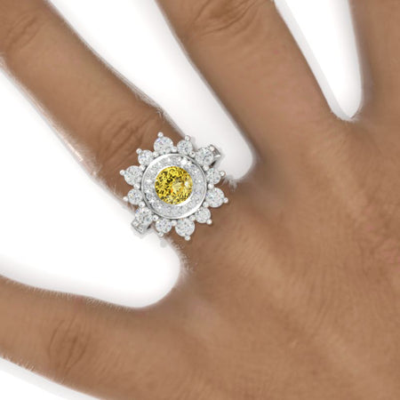 Double Halo Yellow Sapphire Cluster Ring Model 1128
