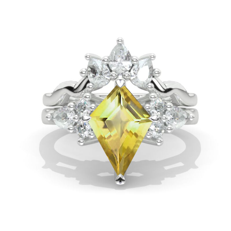 2.5 Carat Kite Genuine Yellow Citrine Engagement Ring. 2.5CT Fancy Shape Genuine Yellow Citrine Ring Set Model 749-12x8