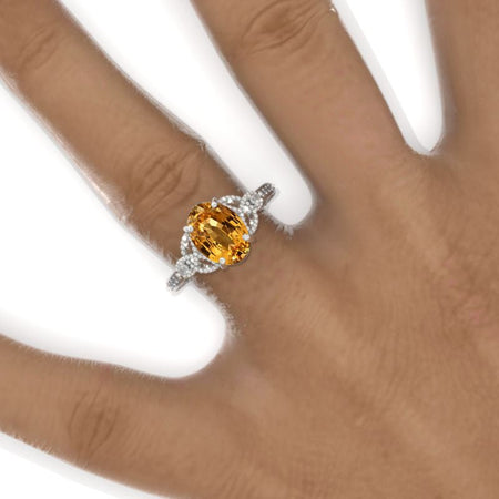 2CT Oval Halo Genuine Yellow Citrine Vintage Wedding Ring. 2 Carat Oval Engagement Ring Anniversary Ring, Baguette Double Halo Ring Model 971-10x7