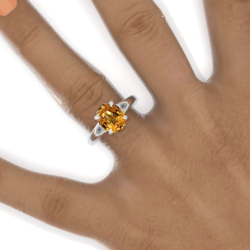 3 Carat Oval Celtic Style  Genuine Yellow Citrine  14K White Gold Engagement Promissory Ring Model 1010-10x8