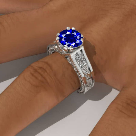 2.0 Carat Royal Blue Sapphire Accented Classic Engagement Ring