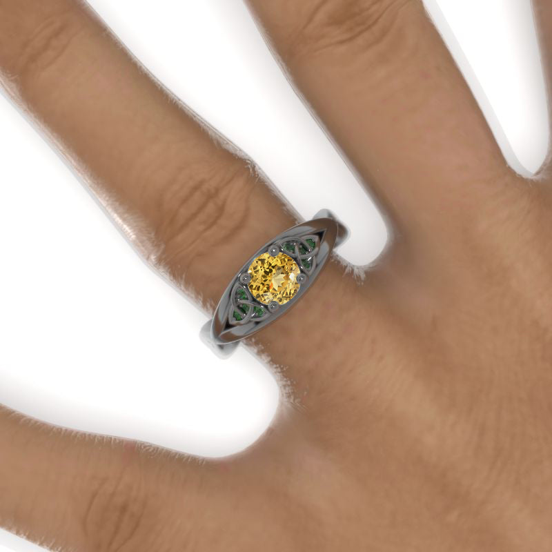 14K Black Gold Genuine Yellow Citrine Celtic Engagement Ring Model 805-6