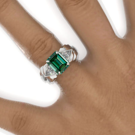 3 Carat Giliarto Green Moissanite Men's Art Deco  Wing Gold Ring. Model 1110