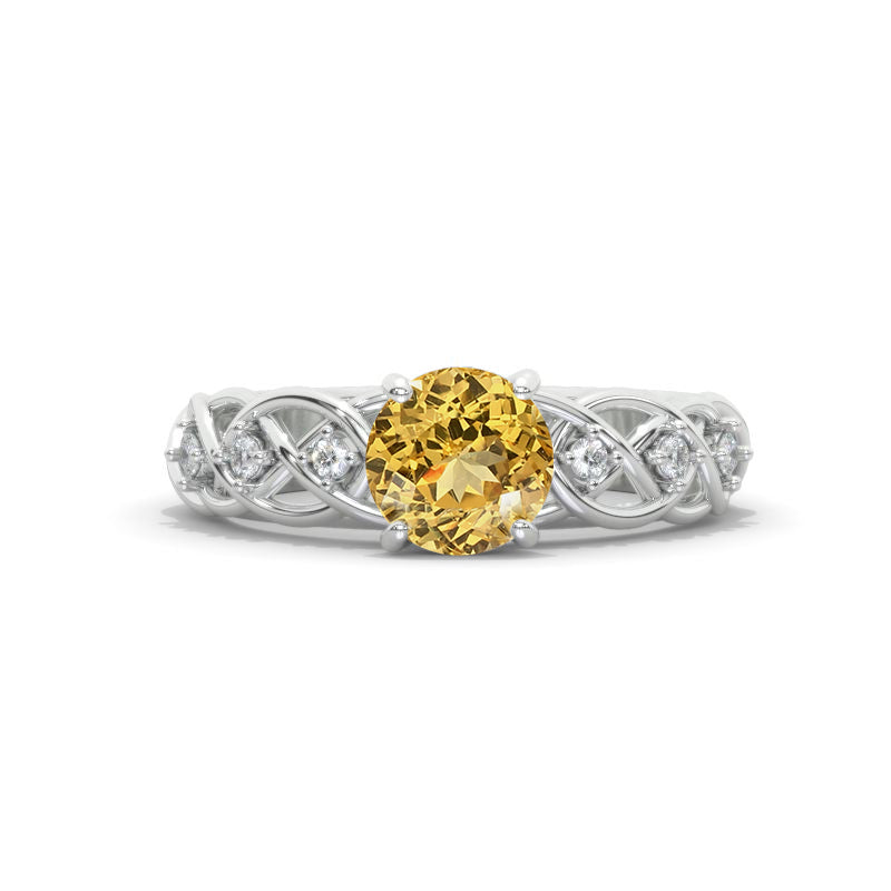 Celtic Genuine Yellow Citrine Twisted Shank Gold Engagement Ring Model 1104