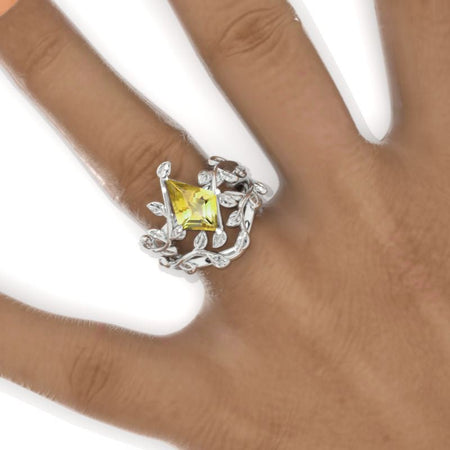 2.5 Carat Kite Genuine Yellow Citrine Engagement Ring. 2.5CT Fancy Shield Shape Genuine Yellow Citrine Ring Model 788-12x8