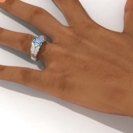 2 Carat Natural Aquamarine Emerald Cut Men's Wing Gold Ring
