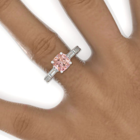2 Carat Cushion Cut Vintage Style Peach Sapphire White Gold Engagement Ring Model 827-7x7