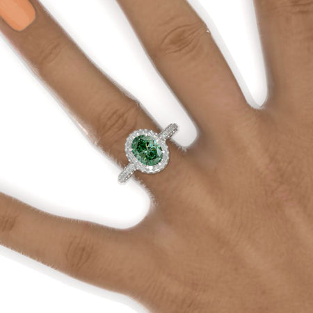3 Carat Oval Cut Giliarto Green Moissanite Double Halo White Gold Engagement Ring