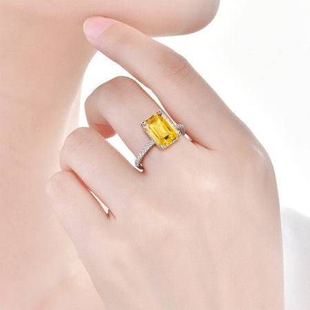 3.8 Carat Yellow Sapphire Emerald Cut Engagement Gold Ring