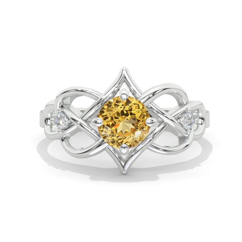 Celtic Genuine Yellow Citrine Twisted Shank Gold Engagement Ring Model 1100