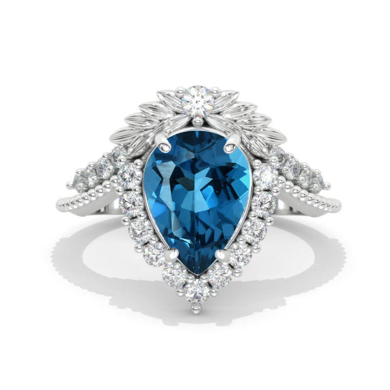 Buy Real 14 Karat White Gold Gold London Blue Topaz and Sky Blue Topez .06  Carat Diamond Ring