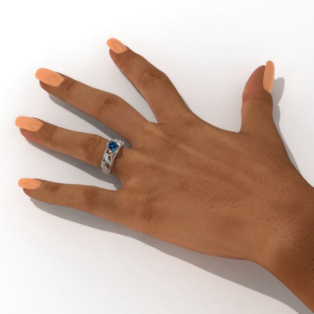 1.0 Carat Princess Genuine London Blue Topaz Engagement Ring 14K White Gold Ring