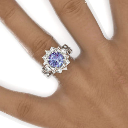 2 Carat Fireworks Cut Alexandrite Twig Floral White Gold Engagement Ring