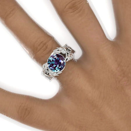 3 Carat Alexandrite Floral Twig 14K White Gold Engagement Ring Model 945-9