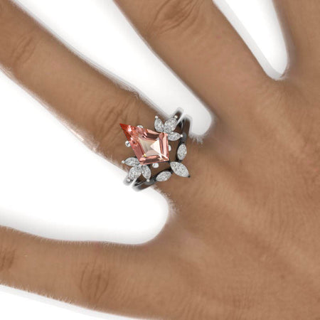 2.5 Carat Kite Genuine Sandstone Engagement Ring. 2.5CT Fancy Shield Shape Sandstone Black Gold Ring Set Model 735-12x8