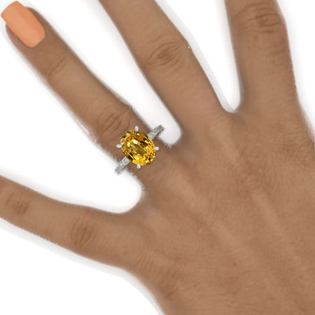 12x9 Oval Cut Halo Yellow Sapphire White Gold Engagement Ring Model 449
