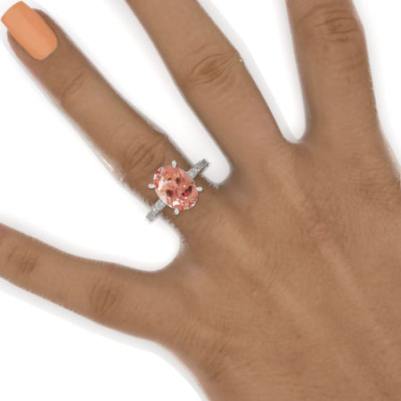 12x9 Oval Cut Halo Peach Sapphire White Gold Engagement Ring Model 449