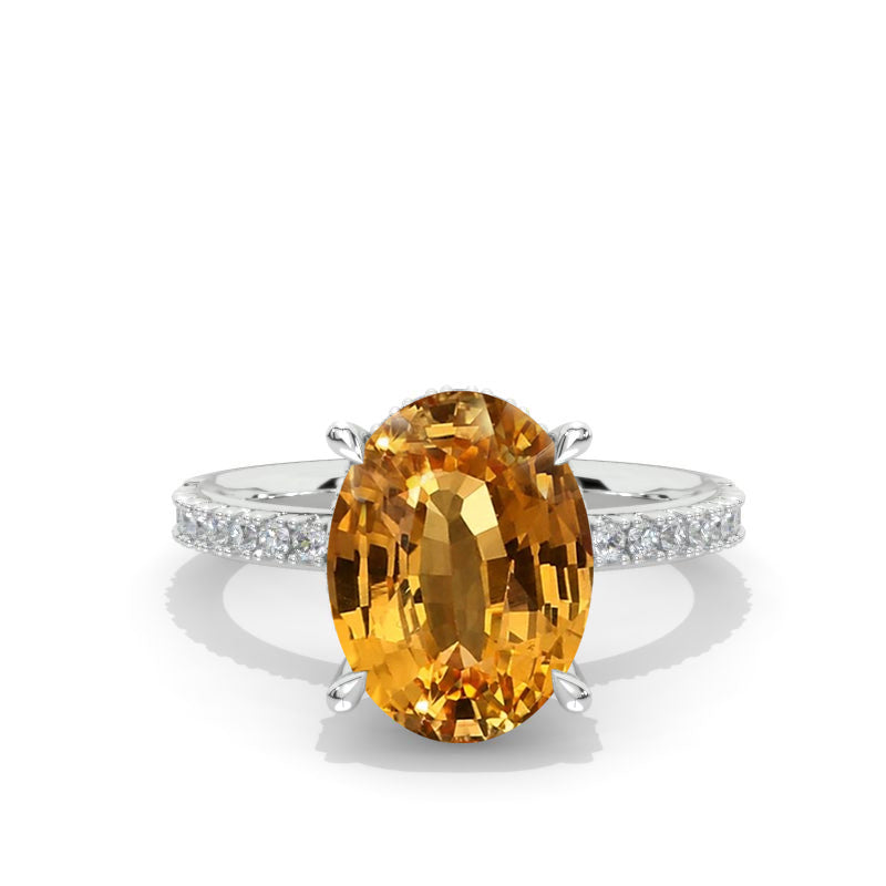 12x9 Oval Cut Halo Genuine Yellow Citrine White Gold Engagement Ring Model 449