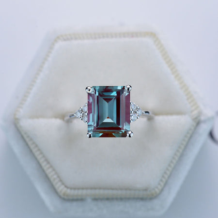 3Ct Emerald Shape Step Cut Alexandrite ring, Opal solitaire ring, 3 Carat Alexandrite Ring, Alexandrite Vintage Ring