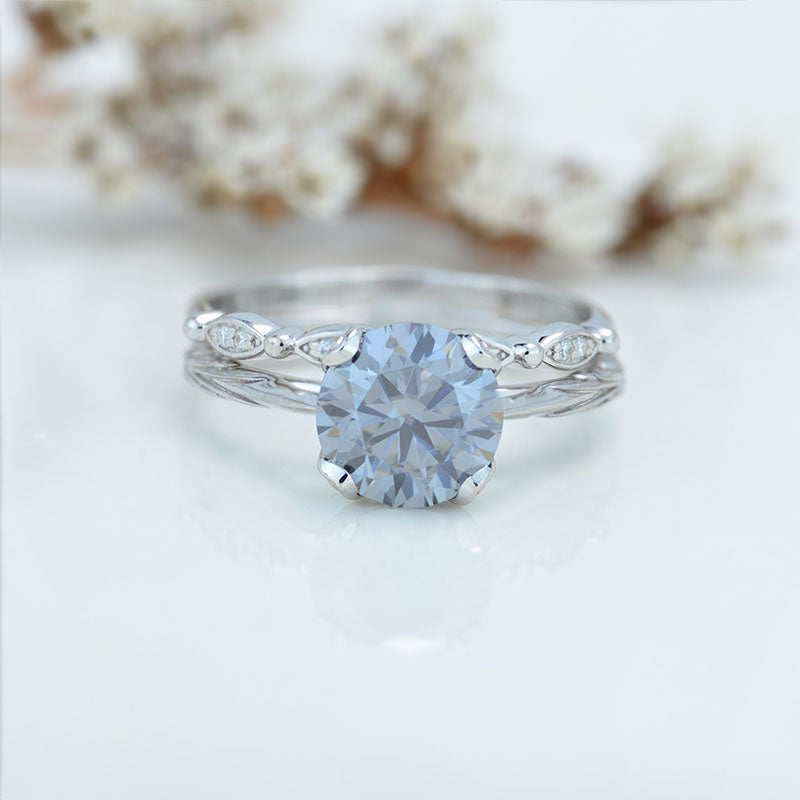 2 Carat Gray Moissanite  Engagement Eternity Gold Rings Set