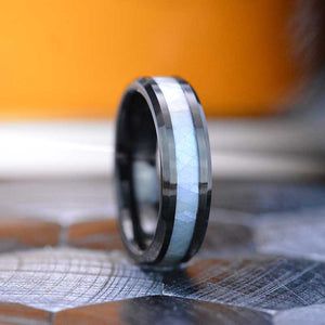 Tungsten Carbide Ring with White Shall Inlay