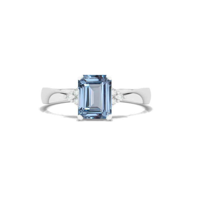 3.5 Carat Genuine Aquamarine Emerald Cut Engagement Gold Ring.