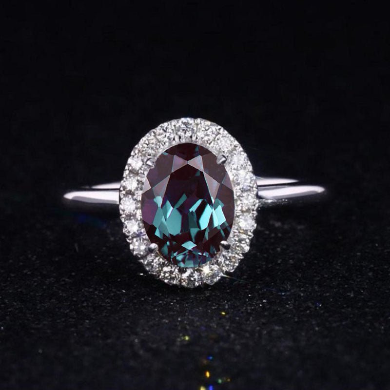 Small Alexandrite Rings 3 Carat Classic Oval Halo Alexandrite Ring, Luxury Prong Setting Oval ...