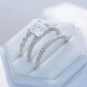 14K White Gold 2 Carat Princess Cut Moissanite Engagement Ring Eternity Ring Set