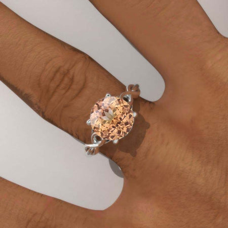 3.0 Carat Genuine Peach Morganite Lattice White Gold Engagement Ring