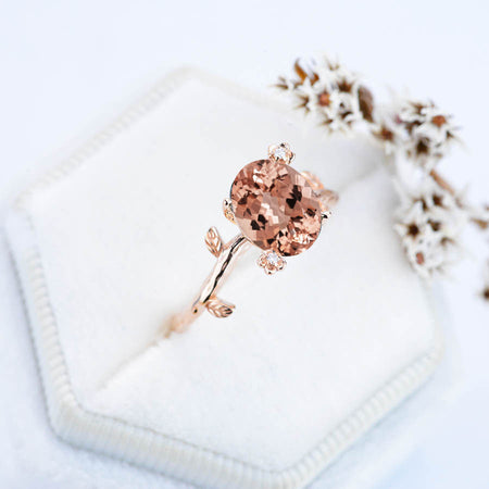 14K Rose Gold Dainty Natural Moss Agate Leaf Ring