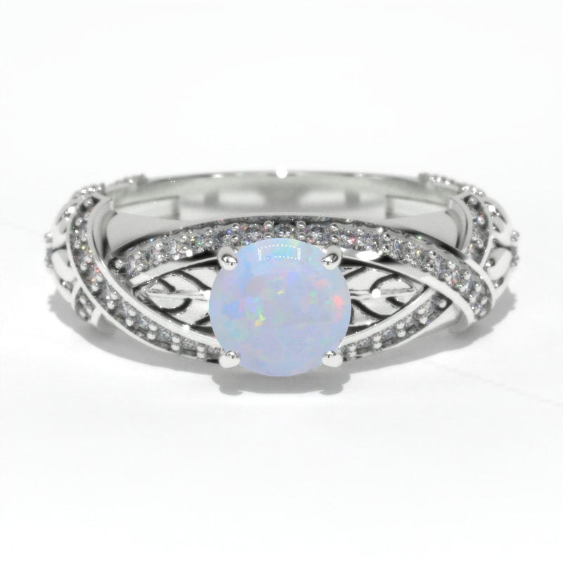 1.0 Carat Genuine Natural White Opal Engagement Ring