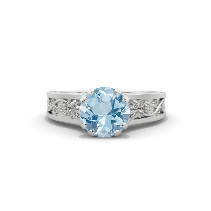 2.0 Carat Genuine Aquamarine Accented Classic Engagement Ring