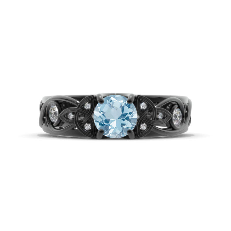 Genuine Aquamarine Celtic Engagement Ring 14K Black Gold