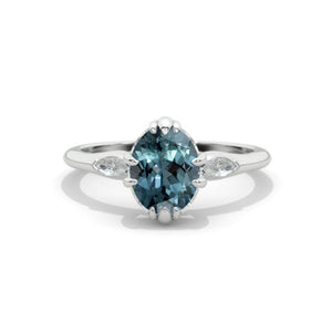 Oval Teal Sapphire 14K White Gold Engagement Promissory Ring