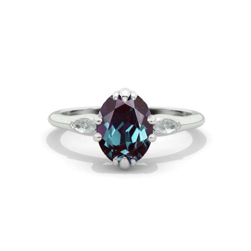 Oval Alexandrite14K White Gold Engagement Promissory Ring