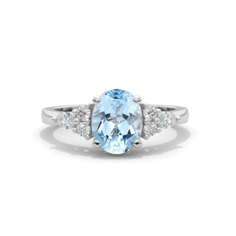 Oval Genuine Aquamarine 14K White Gold Engagement Promissory Ring