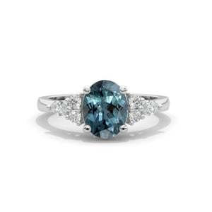 Oval Teal Sapphire 14K White Gold Engagement Promissory Ring