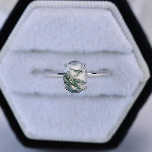 2 Carat Oval Genuine Moss Agate 14K White Gold Engagement Promissory Ring