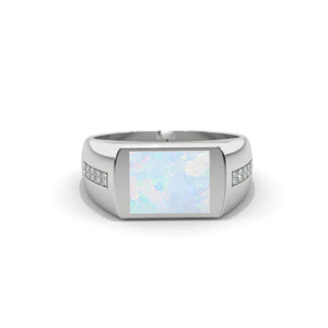 2 Carat Genuine Natural White Opal Men's Gold Ring.