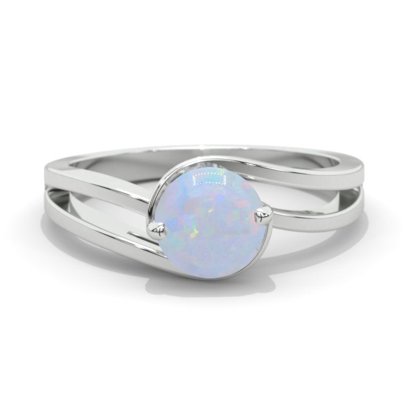 1 Carat Genuine Natural White Opal White Gold Engagement Ring