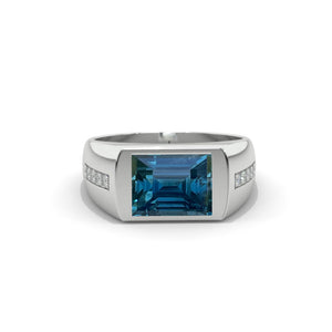 2 Carat Teal Sapphire Men's Gold Ring.
