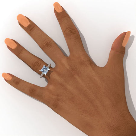 3.6 Carat Princess Cut Genuine Aquamarine Engagement Ring 14K White Gold