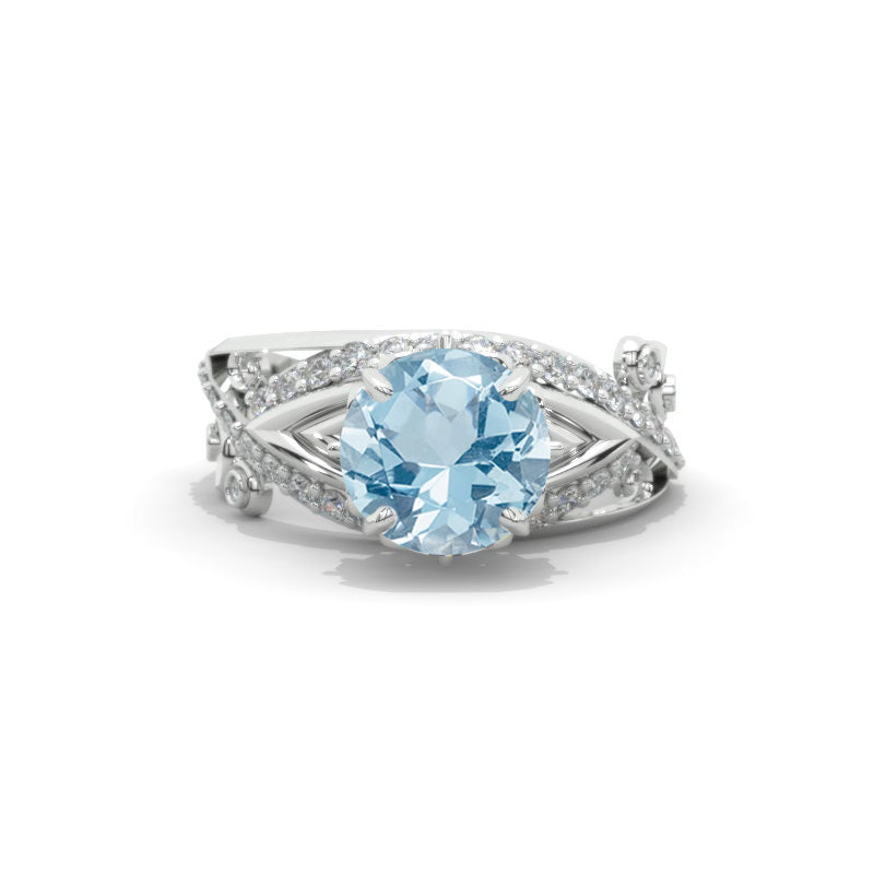 2.0 Carat Genuine Aquamarine Accented Classic Engagement Ring