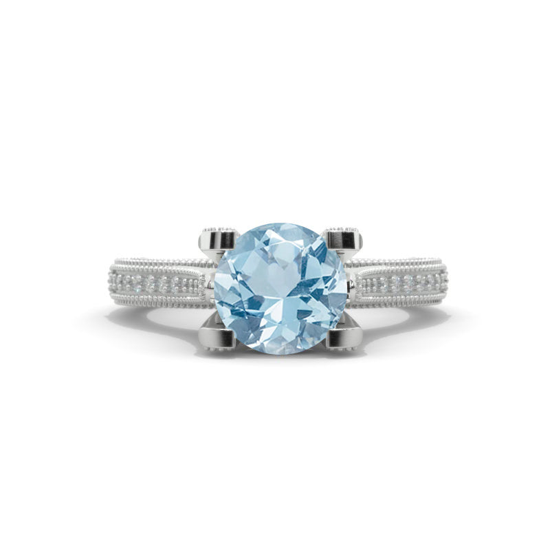 2.0 Carat Genuine Aquamarine Accented Classic Engagement Ring