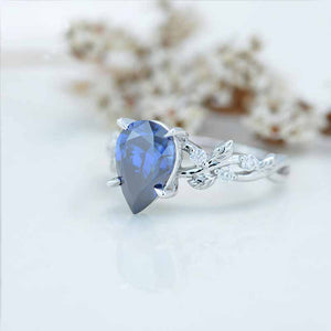 3 Carat Dark Gray-Blue Pear Cut Moissanite Floral Gold Engagement Ring ...