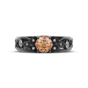 Genuine Peach Morganite Celtic Engagement Ring 14K Black Gold